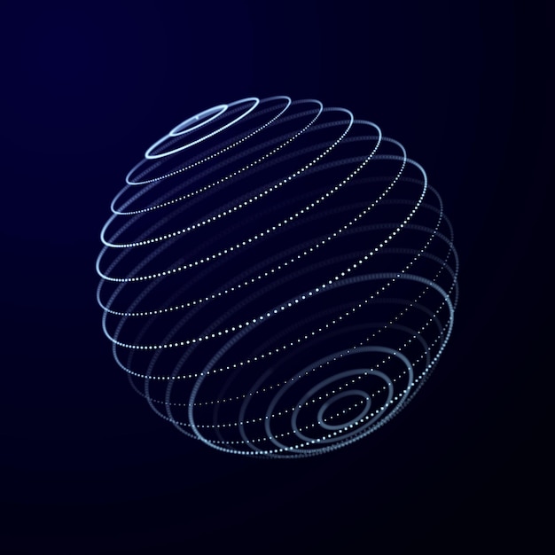 Futuristische verdrehte Kugel aus Linien und Punkten Technologischer Hintergrund Datenübertragungsnetzwerk
