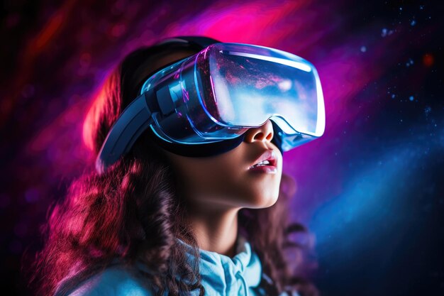Futuristische VR-Erfahrung Enthusiastisches neunjähriges Mädchen