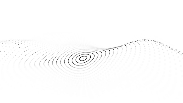 Futuristische Welle Dunkler Cyberspace Abstrakte Musikschallwelle mit Punkten Weiße, sich bewegende Partikel auf hellem Hintergrund 3D-Rendering