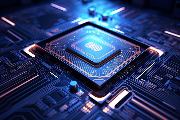 Futuristische Zentraleinheit. Leistungsstarkes Quantum-CPU-Motherboard