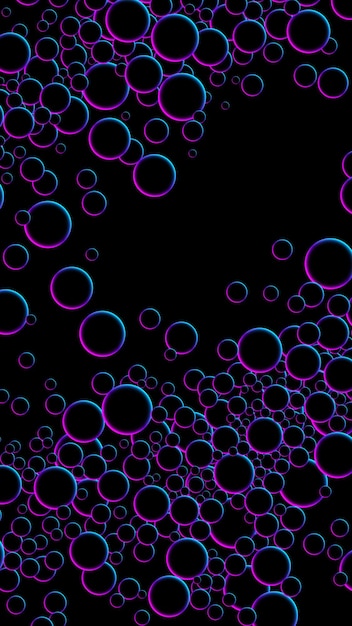 Futuristische zufällig fliegende neonleuchtende Kreise Kugeln oder Blasen Leuchtende schwebende Neonkugel