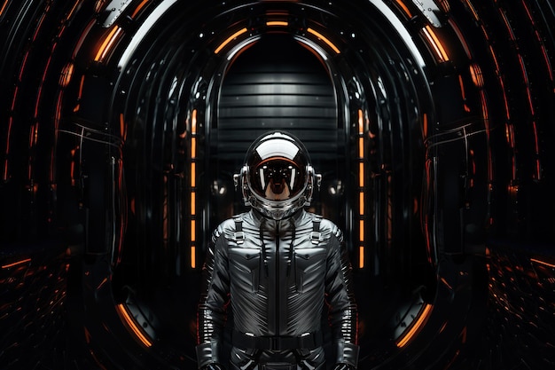 futuristischer Astronaut in seinem Raumschiff bereit, in den Weltraum zu gehen