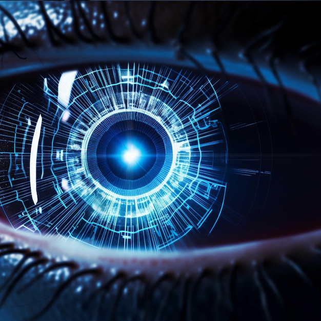 Foto futuristischer blauer augen-hintergrund 3d-rendering von gestärktem bild