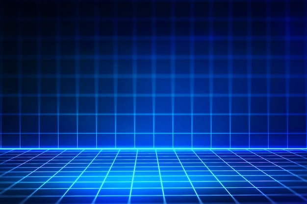 Futuristischer blauer Neongitterhintergrund zur Anzeige von Produkten und Text