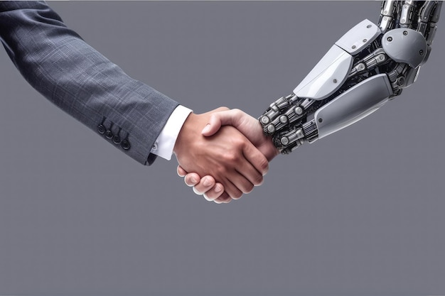 Futuristischer Business-Handshake mit humanoidem Roboter