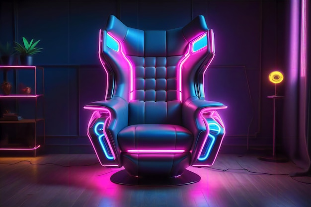Futuristischer Cyberpunk-Sitz, geschmückt mit Neonlichtern, vermischt Technologie und Stil für einen schicken