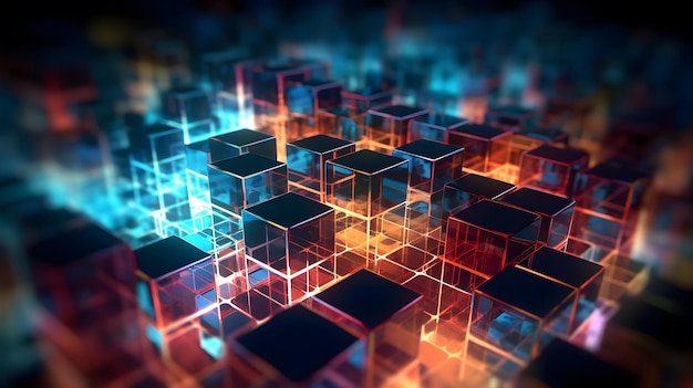 Futuristischer Cyberspace-Hintergrund 3D-Stil der Datenverarbeitung Futuristische Technologie Farbige Würfel