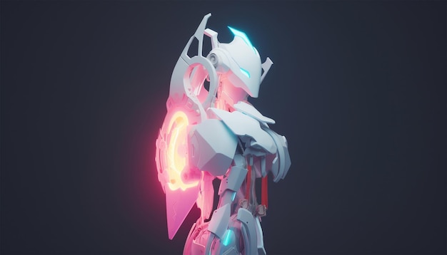 Futuristischer Cyborg-Roboter Neon Intelligente Stadt auf dem Kopf KI-Bild weiblicher Cyborg oder Roboterfrau Künstlich