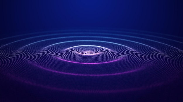 Futuristischer dunkler Hintergrund Der Welleneffekt eines Netzes aus blauen und rosa Punkten Big Data Illustration von Technologien und künstlicher Intelligenz Der Effekt der Partikeloszillation 3D-Rendering