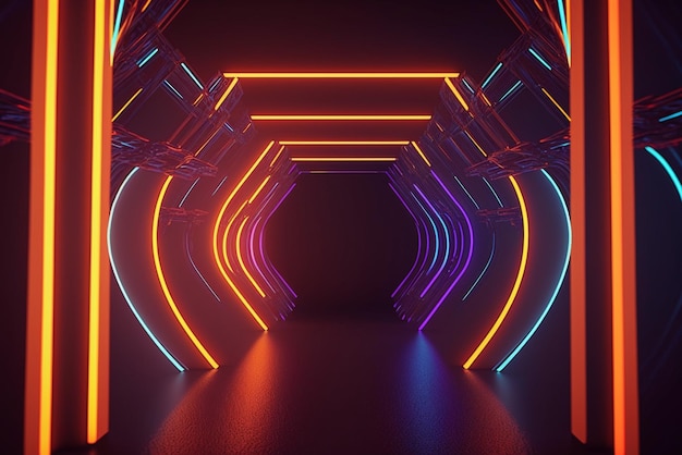 futuristischer Hintergrund mit bunt leuchtenden abstrakten Neonlichtern Sci-Fi-Tunnel-Hintergrund