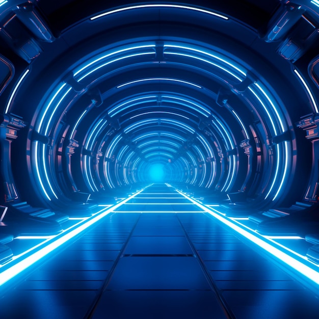 futuristischer Hintergrund mit einem großen Neontunnel im Stil eines unwirklichen Motors