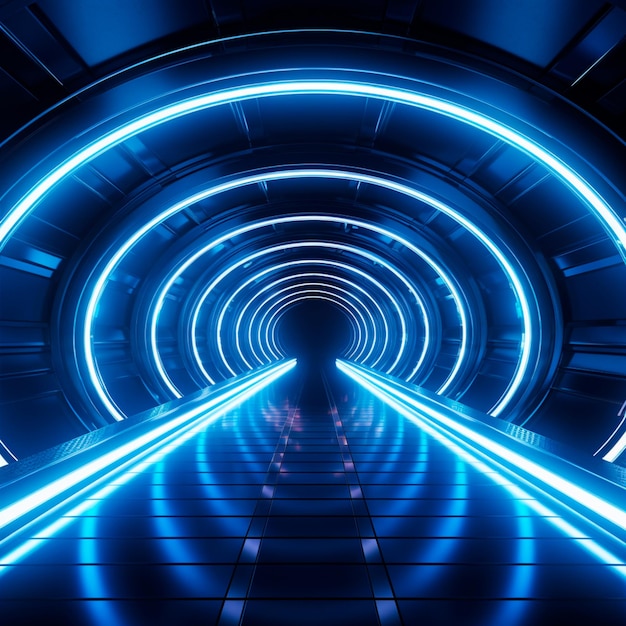 futuristischer Hintergrund mit einem großen Neontunnel im Stil eines unwirklichen Motors