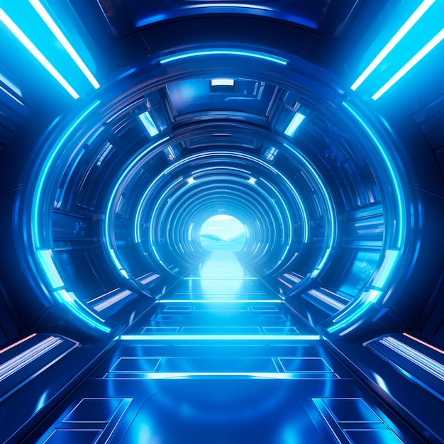 futuristischer Hintergrund mit einem großen Neontunnel im Stil eines unwirklichen Motors