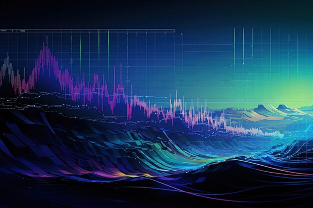 Futuristischer Hintergrund mit Finanzdiagrammen und Diagrammen auf dem dunkelblauen Hintergrund