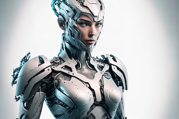 Futuristischer humanoider Android im weißen Hintergrund
