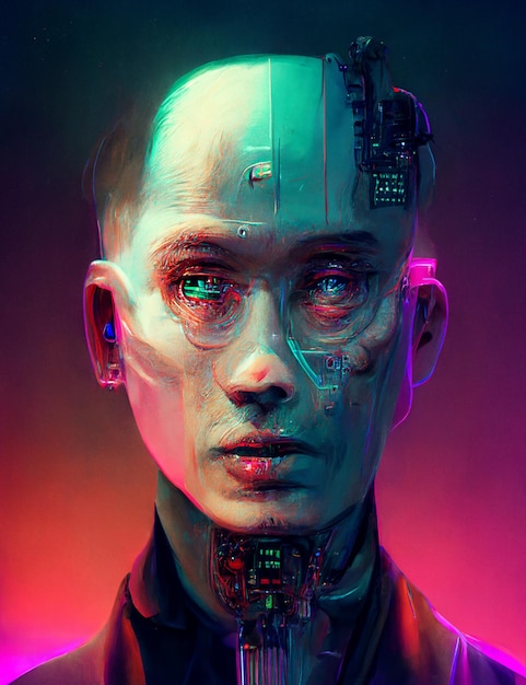futuristischer Mann mit einem futuristischen Gesicht und einem futuristischen Kopf mit generativer KI