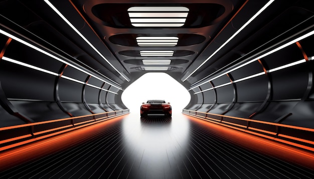 Foto futuristischer moderner garagen-ausstellungsraum-tunnelkorridor