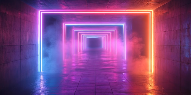 Futuristischer Neon-Licht-Tunnel in lebendigen Farben