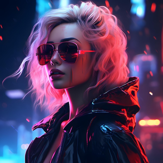 Foto futuristischer neonstil des cyberpunk-frauenporträts