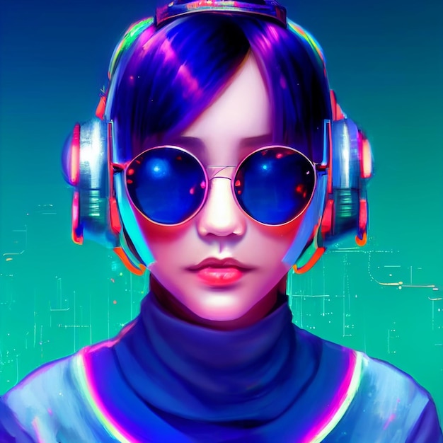Futuristischer Neonstil des Cyberpunk-Frauenporträts