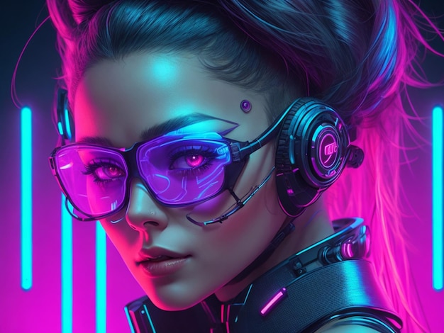 Futuristischer Neonstil des Cyberpunk-Frauenporträts