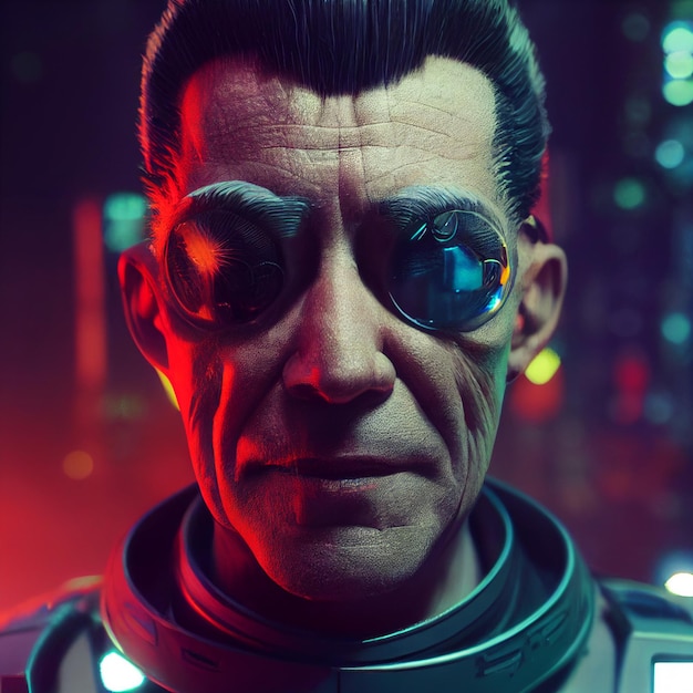 Futuristischer Neonstil des Cyberpunk-Mannporträts