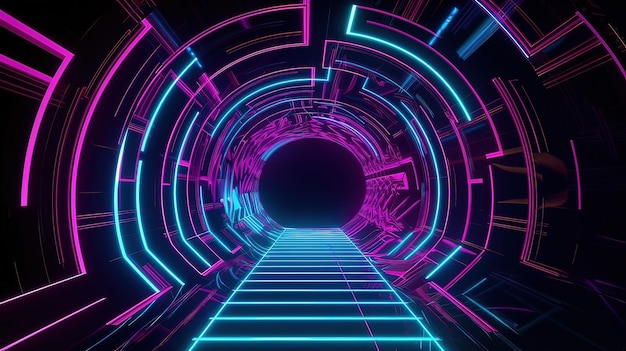 Futuristischer Neontunnel mit abstrakten Lichtlinien