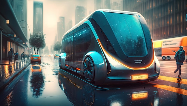 Futuristischer öffentlicher Verkehr Elektrisch Autonomer öffentlicher Verkehr in naher Zukunft Generative KI