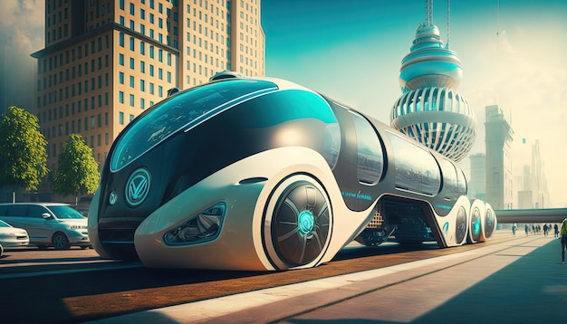 Futuristischer öffentlicher Verkehr Elektrisch Autonomer öffentlicher Verkehr in naher Zukunft Generative KI