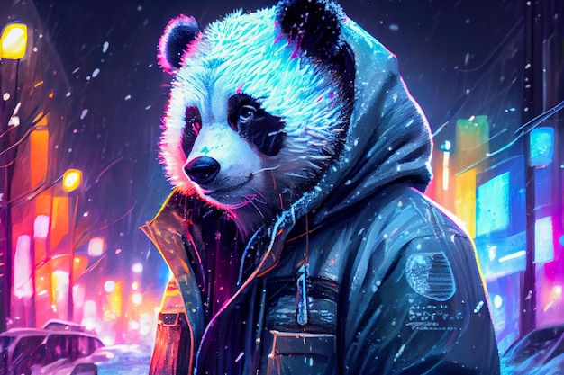 Futuristischer Panda in Neonfarben Generative KI Generative KI