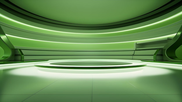 Futuristischer Raum in hellgrün mit wunderschöner Beleuchtung atemberaubender Hintergrund für die Produktpräsentation