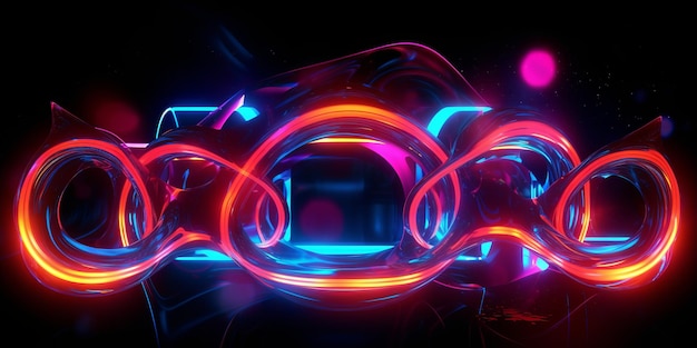 Futuristischer Raum mit Neonlichtkorridor und lebendiger Beleuchtung auf schwarzem Hintergrund. Generative KI