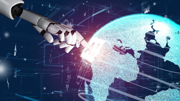 Futuristischer Roboter, künstliche Intelligenz, revolutionäres KI-Technologiekonzept