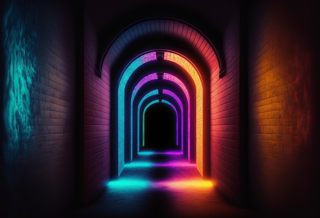 Futuristischer Scifi-beleuchteter Neon-Glühtunnel Generative ai