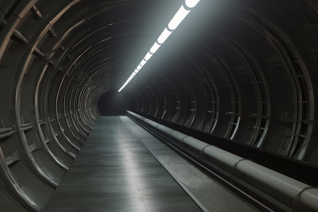 Futuristischer SciFi-Tunnel mit Neonlichtern und reflektierenden Böden