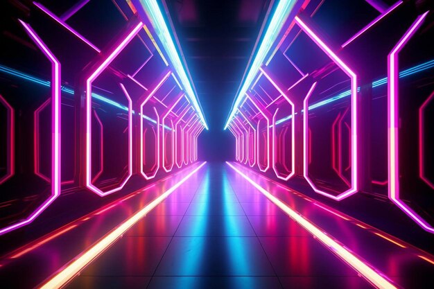 Futuristischer Tunnelkorridor mit leuchtenden Neonlichtern