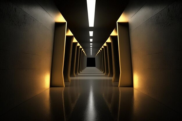 Futuristischer unterirdischer Korridor mit bunten Lichtern