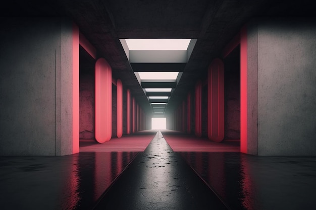 Futuristischer unterirdischer Korridor mit bunten Lichtern