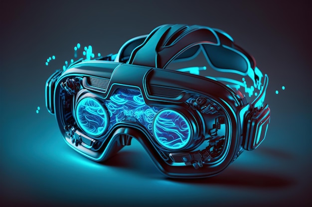 Futuristischer VR-Helm isoliert auf Neonlicht Generative KI-Illustration