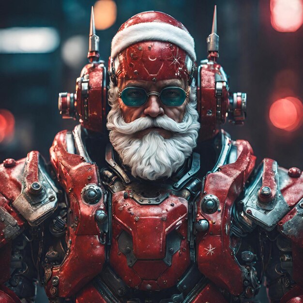 Foto futuristischer weihnachtsmann mit roboterpanzerung