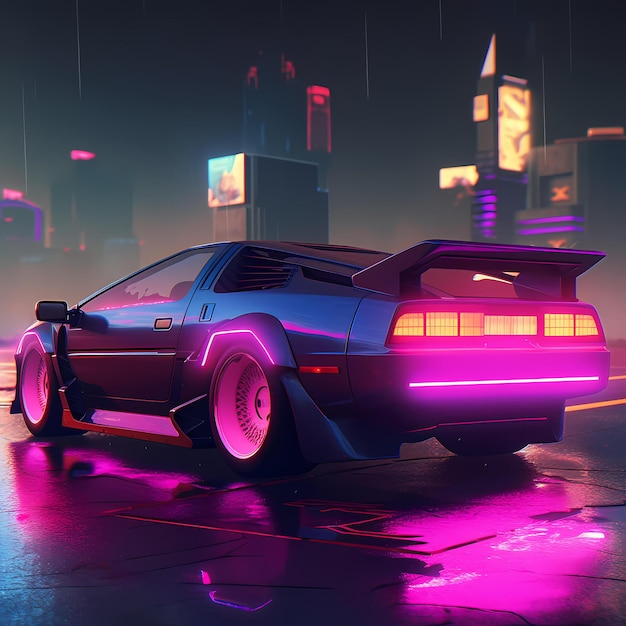 Futuristisches Auto im Vaporwave-Kunststil