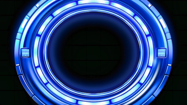 Futuristisches blaues Neon-Portal-Technologie-Konzept im dunklen Hintergrund