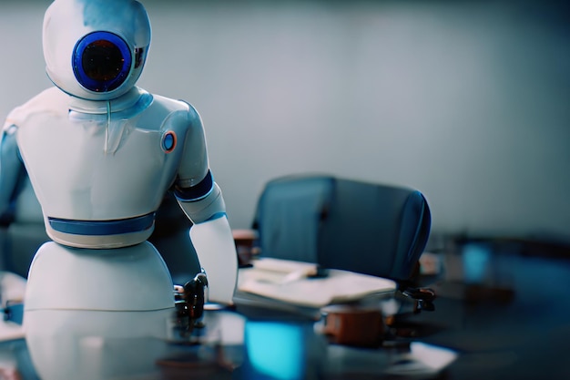 Futuristisches Büro mit Robotersekretärin Ai generierte Kunst