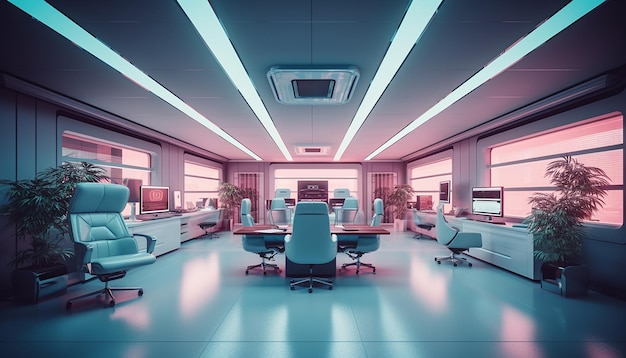 Foto futuristisches bürodesign, modernes, kreatives innenfotoshooting, erstellt mit generativer ki
