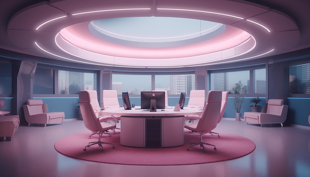 Futuristisches Bürodesign, modernes, kreatives Innenfotoshooting, erstellt mit generativer KI
