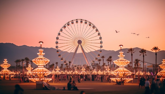 Futuristisches Coachella-Festival im Jahr 2100, kreatives Cyberpunk-Konzept