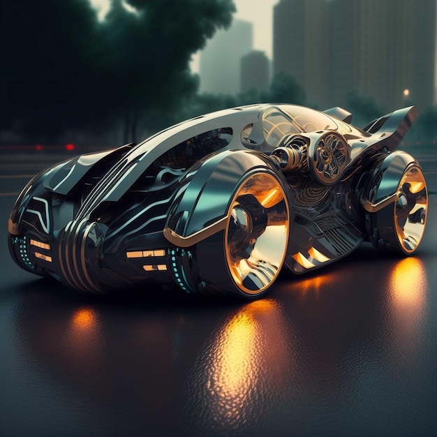 Futuristisches Concept Car ist in der Stadt unterwegs