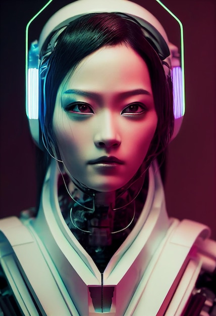 Futuristisches Cyberpunk-Menschen-Roboter-Porträt
