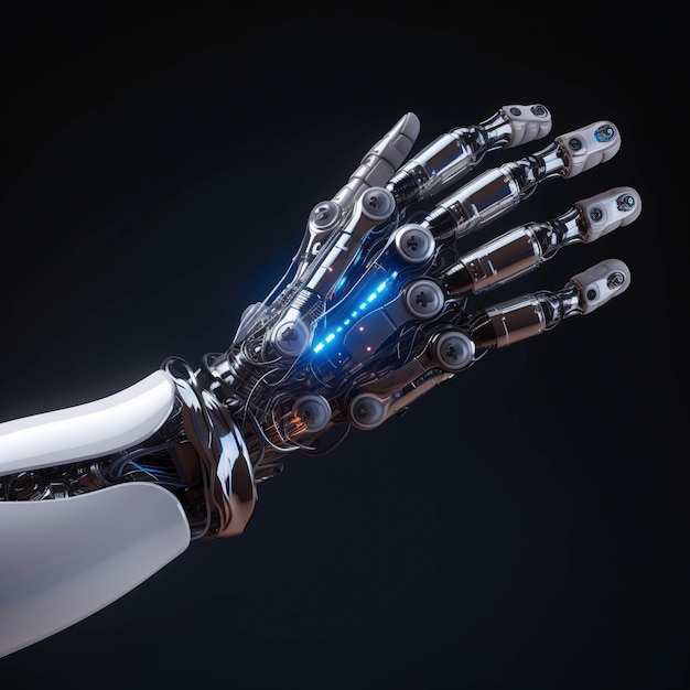 Foto futuristisches design gestenkonzept ein mechanischer roboterarm sieht aus wie eine menschliche hand kybernetischer organismus generative ai