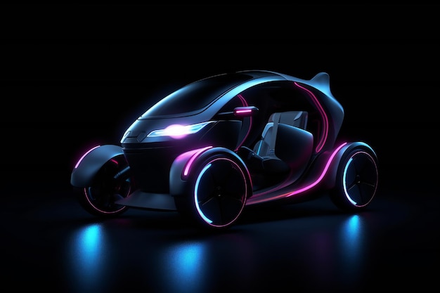 Futuristisches elektrisches Kleinwagenkonzept auf schwarzem Hintergrund